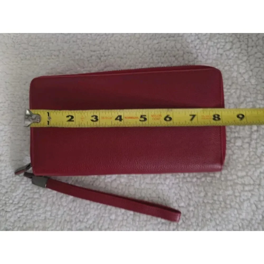 Bveyzi RFID Blocking Wallet Wristlet Leather Zip Around Phone Holder Clutch Red